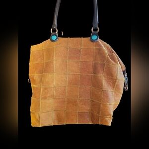 GABS Dont Worry Be Italian Leather Bag. Suede Patchwork Tote Bag in Tan